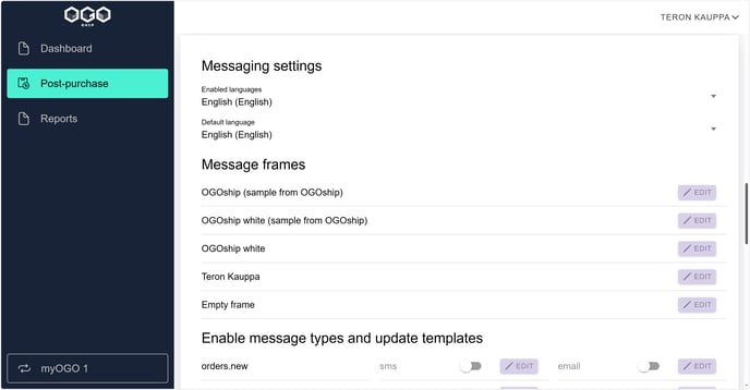 Settings -messaging and frames